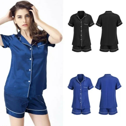 Meihuida - New FashionWomens Silk Satin Pajama Sets Short Sleeve Sleepwear Homewear Night Wear - ... | Walmart (US)