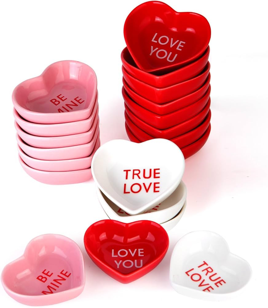Kolewo4ever 24 Pieces Valentine's Day Heart Shaped Ceramic Bowls Red Pink White Love Sauce Side D... | Amazon (US)