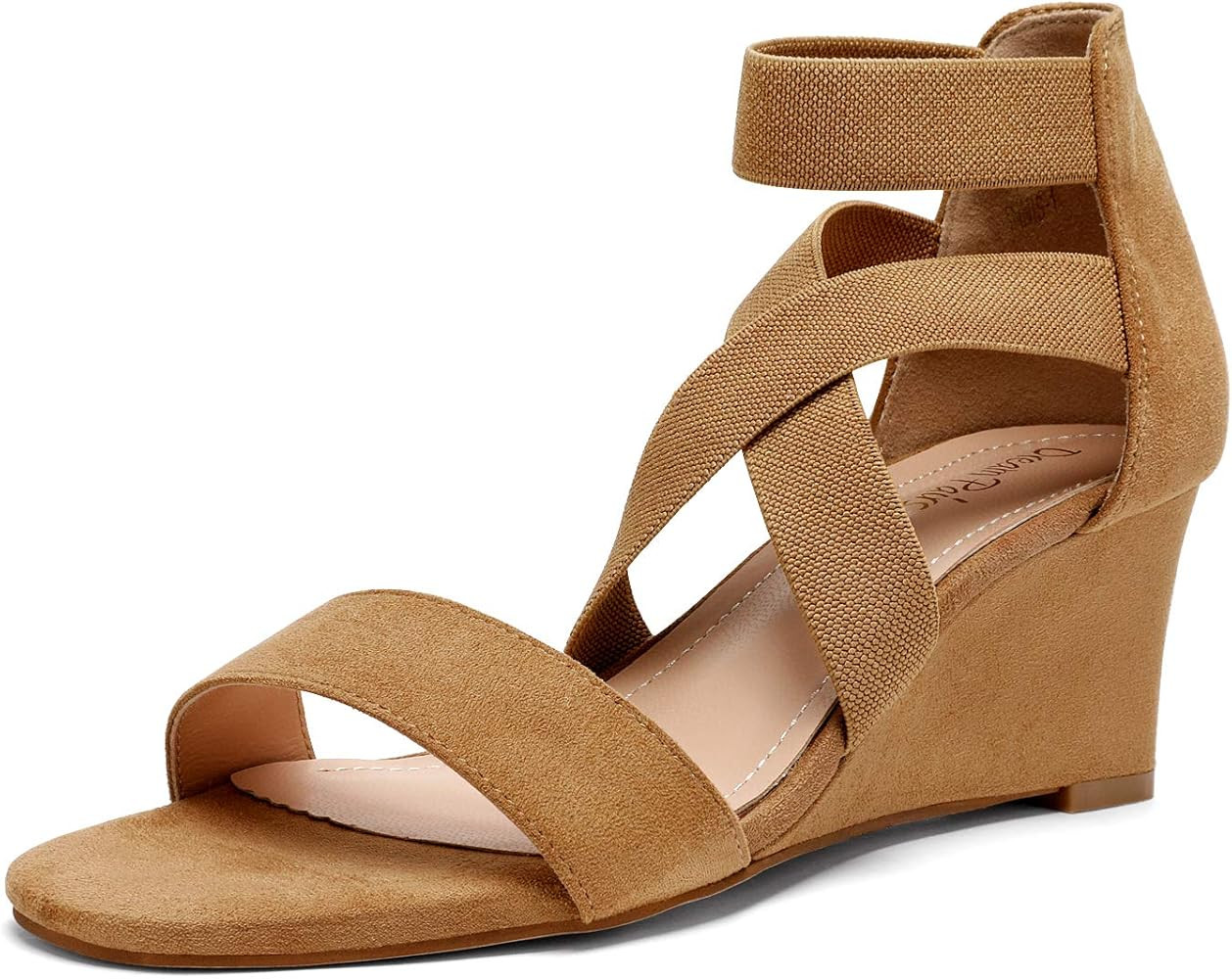 DREAM PAIRS Women's Elastic Ankle Strap Low Wedge Sandals | Amazon (US)