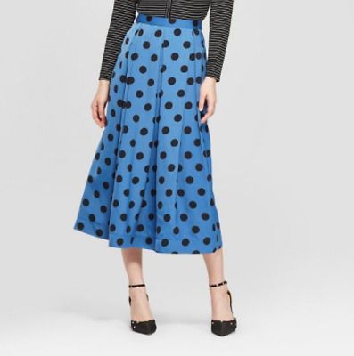 Women's Polka Dot Birdcage Midi Skirt - Who What Wear - Blue/Black - 6 - S455 | eBay US