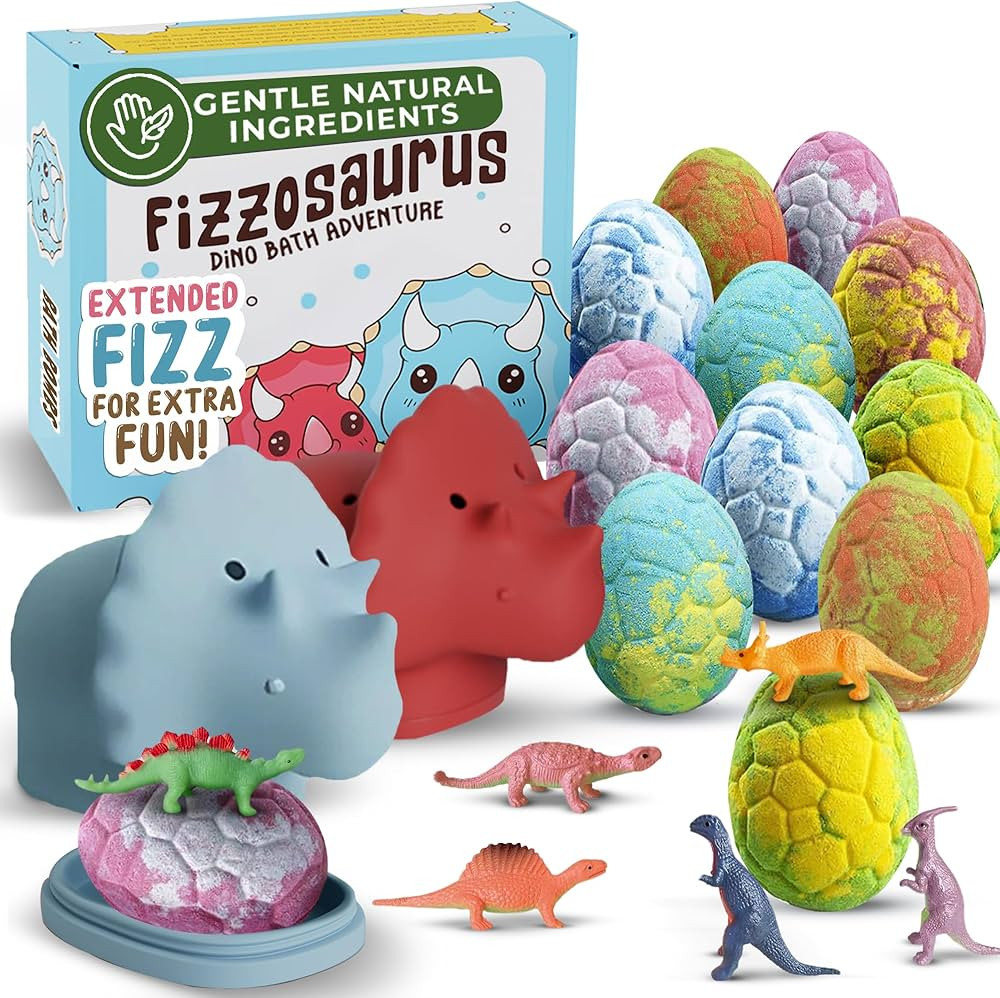 All Natural Bath Bombs for Kids with Surprise Toys Inside- 12 Pack Organic Dinosaur Bath Bombs wi... | Amazon (US)