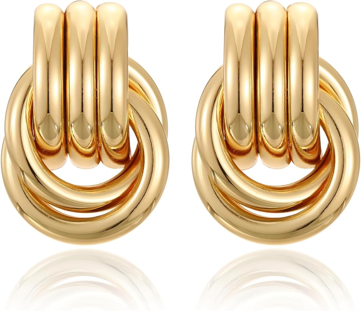 Chunky Gold Earrings for Women Large Knot Earrings Geometric Dangle Drop Earrings Trendy Jewelry ... | Amazon (US)