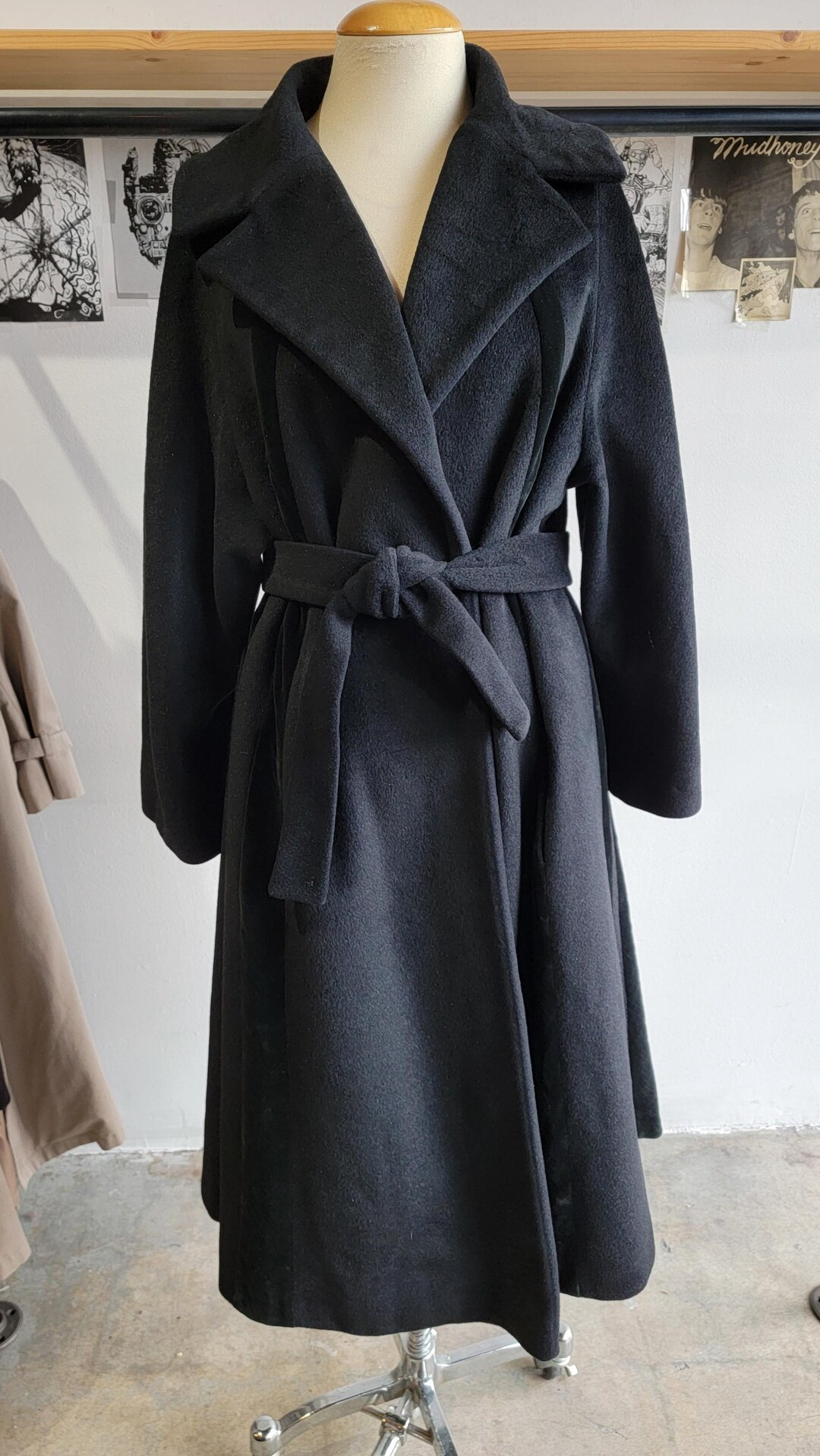 Vintage 1950s Lilli Ann Wool and Velvet Swing Coat | Black | Belted | Rainbow Tafetta Lining - Et... | Etsy (US)