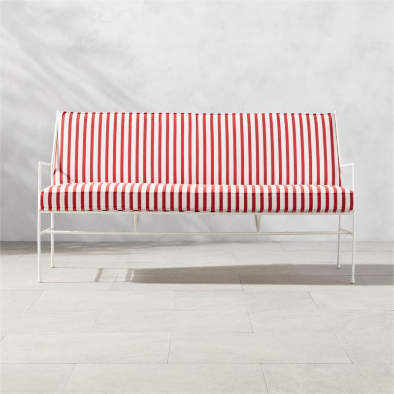 Pavilion Ivory Metal Outdoor Patio Sofa with Striped Cushions Model 6490 | CB2 | CB2