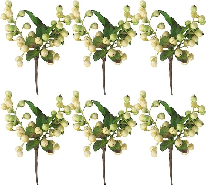 RTWAY White Artificial Berry Stems, 6 Pack Artificial Fruit Berry Holly Christmas Berries for Chr... | Amazon (US)