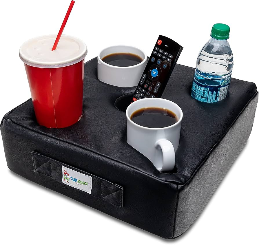 Cup Cozy Pillow 5 Hole (Black Faux Leather)- As Seen on TV-The World's Best Cup Holder! Keep Drin... | Amazon (US)