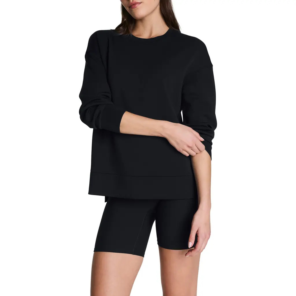 SPANX® AirEssentials Crewneck Sweatshirt in Very Black at Nordstrom, Size X-Small | Nordstrom