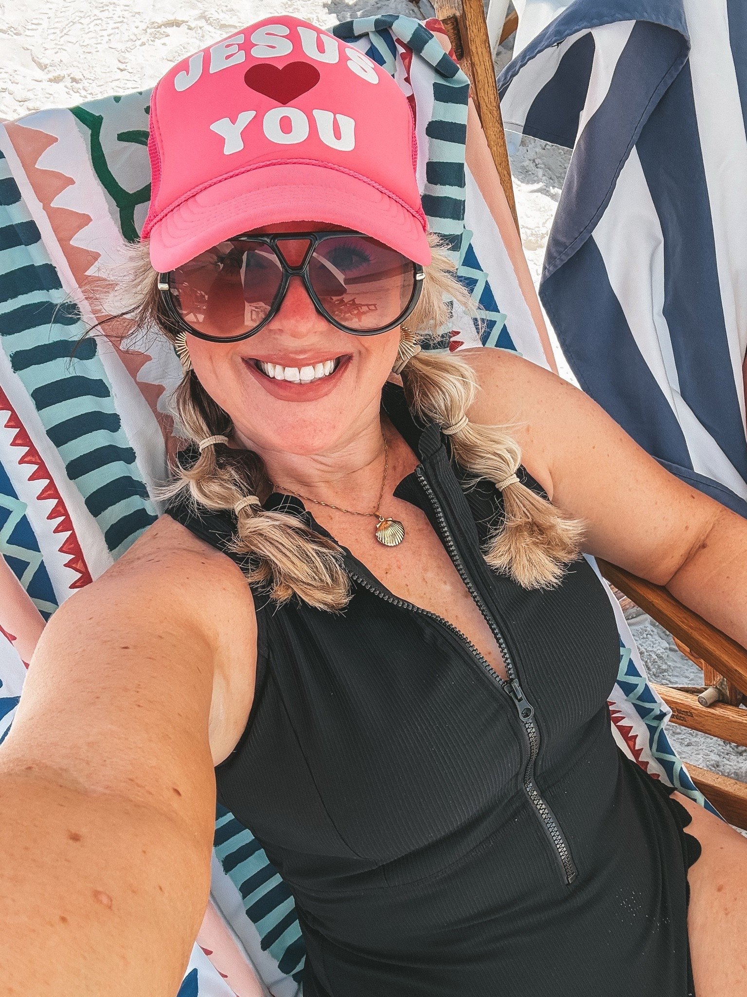 One of my FAV bathing suits and incredibly comfy. I did size up to a large too. It comes in so many colors. 
Save on my shell necklace with code MANDIE.
My Jesus loves you hat is one of my most complimented hats too…makes me so happy because JESUS DOES LOVE YOU! You are so LOVED! 🥰♥️

#LTKootd #LTKgrwm #LTKOver40