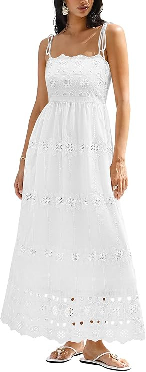 dowerme Womens Summer Maxi Dresses 2026 Casual Spaghetti Strap Smocked Eyelet Cotton Dress Long B... | Amazon (US)