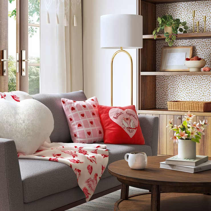 Valentine's Day Checkerboard Hearts Square Throw Pillow Pink - Threshold™ | Target