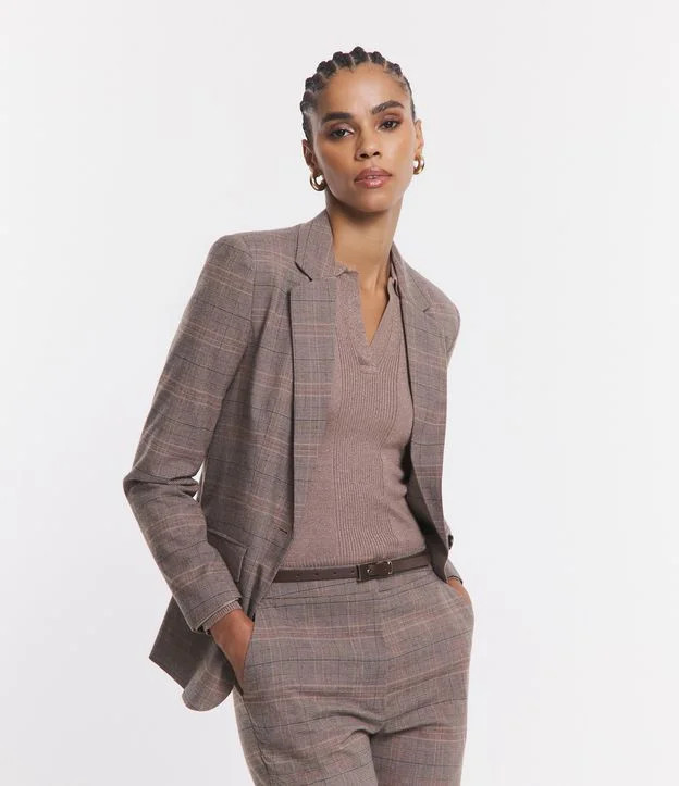 Blazer Alfaiatado com Abotoamento e Estampa Xadrez Príncipe de Gales Bege Acinzentado | Renner (BR)