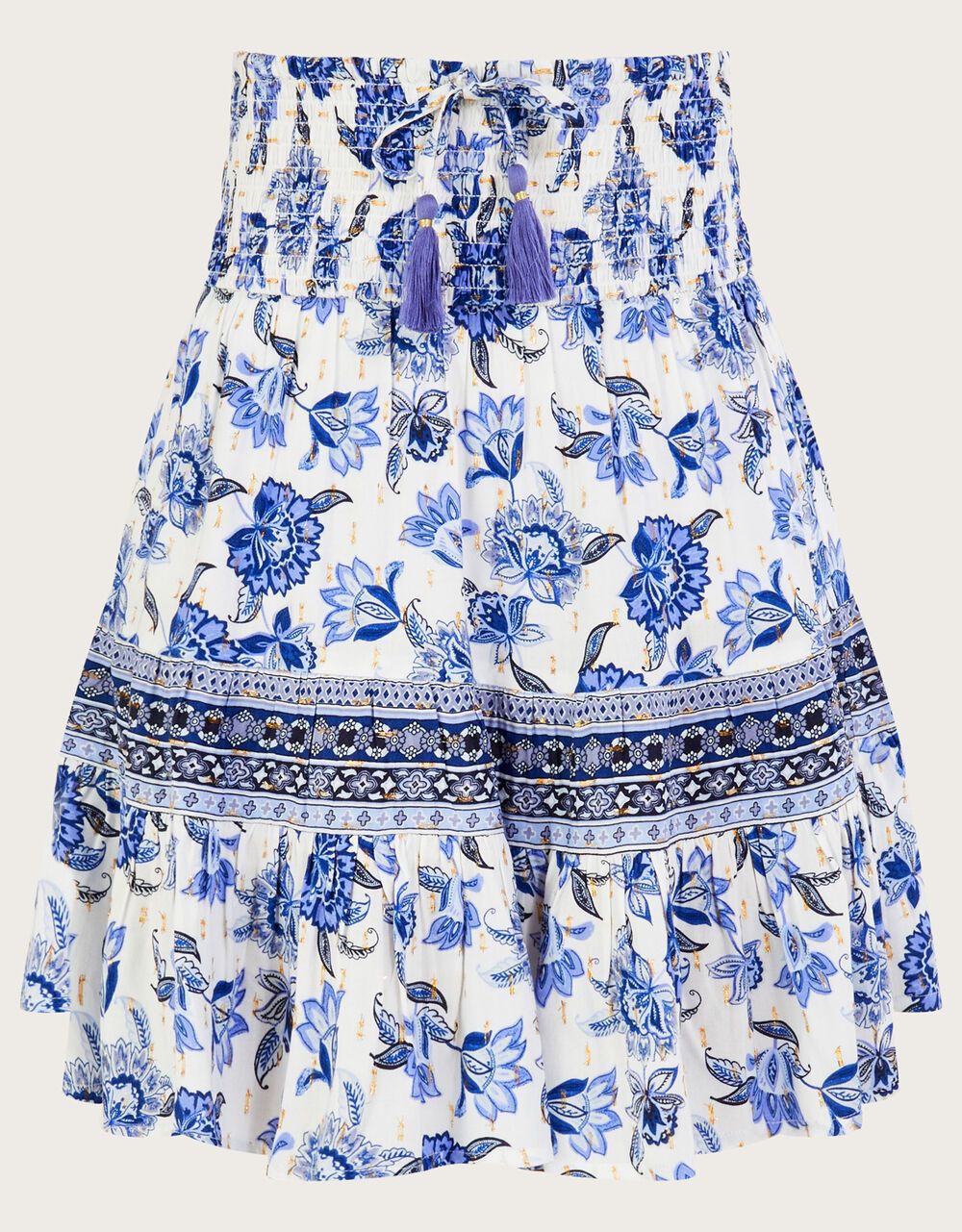 Floral Print Tie Waist Short Skirt Blue | Monsoon (UK)