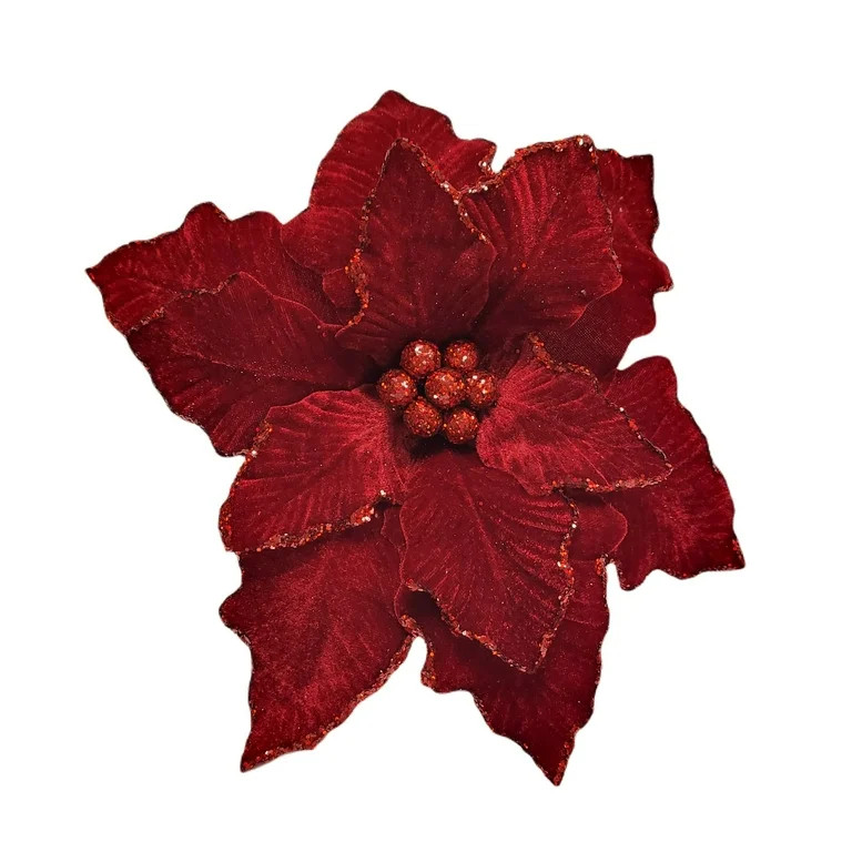 Deluxe Red Velvet Poinsettia Christmas Clip Ornament, Polyester, 12 in, 1.41 oz, by Holiday Time | Walmart (US)