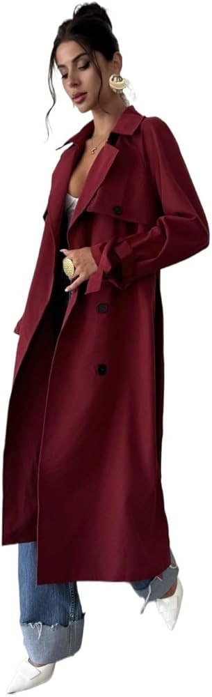 womens trench coat Long Double Breasted Belted Elegant Trench Coat | Amazon (US)