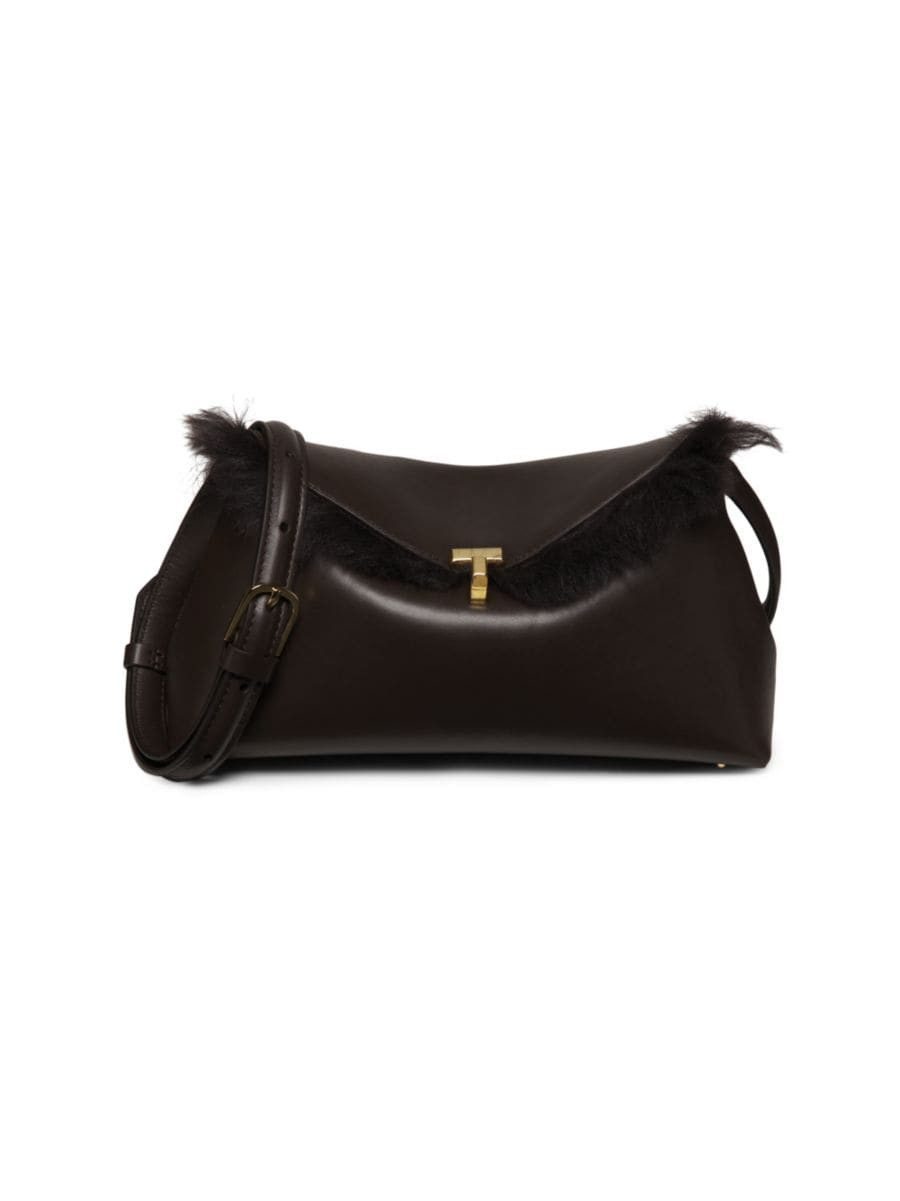 TotemeShearling T-Lock Leather Clutch | Saks Fifth Avenue