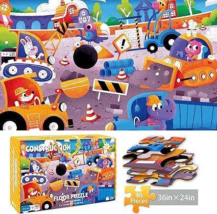 TAOZI&LIZHI Jumbo Jigsaw Puzzles 46 pcs, Construction Site, Large Floor Puzzle for Kids Ages 3-5,... | Amazon (US)