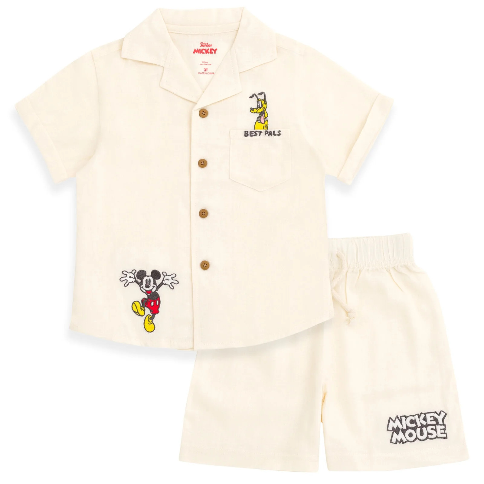 Disney Mickey Mouse Pluto Linen Matching Family Button Down Shirt and Shorts Outfit Set Infant to... | Walmart (US)