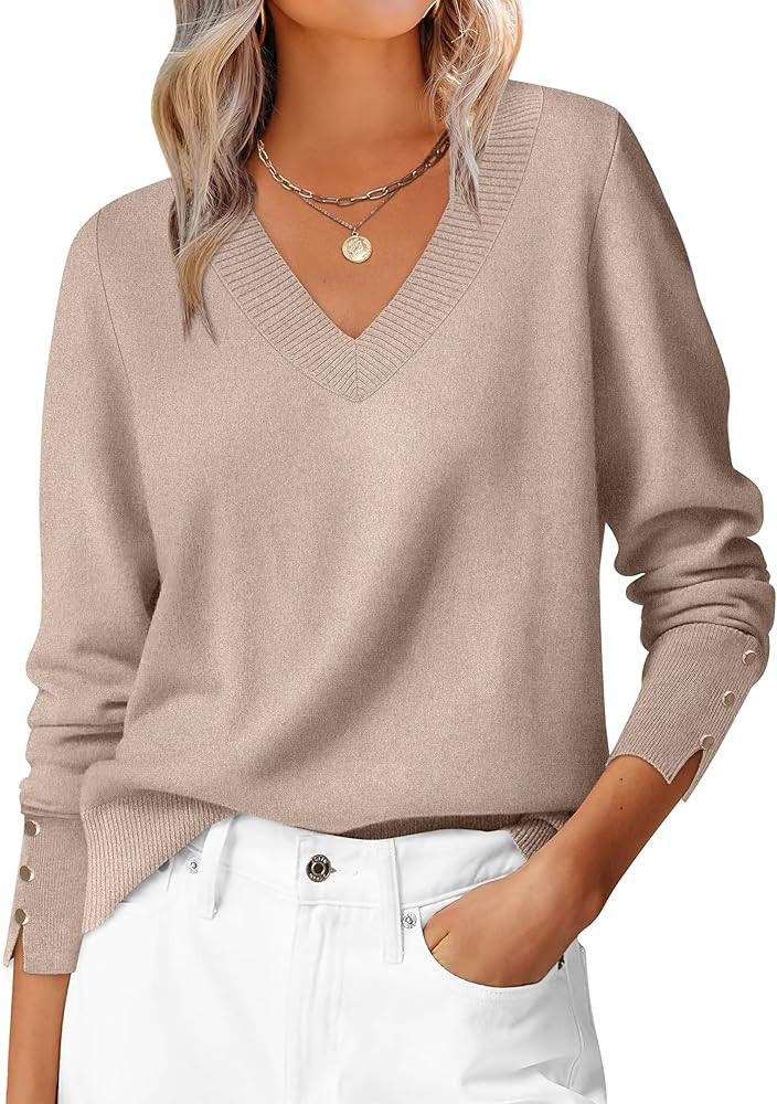 ANRABESS Sweaters for Women Long Sleeve V Neck Shirts Business Casual Work Blouses 2025 Fall Loos... | Amazon (US)