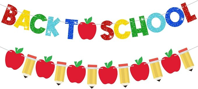 2 PCs Pre-Strung Back to School Banner First Day of School Decorations Colorful Glitter Letters A... | Amazon (US)