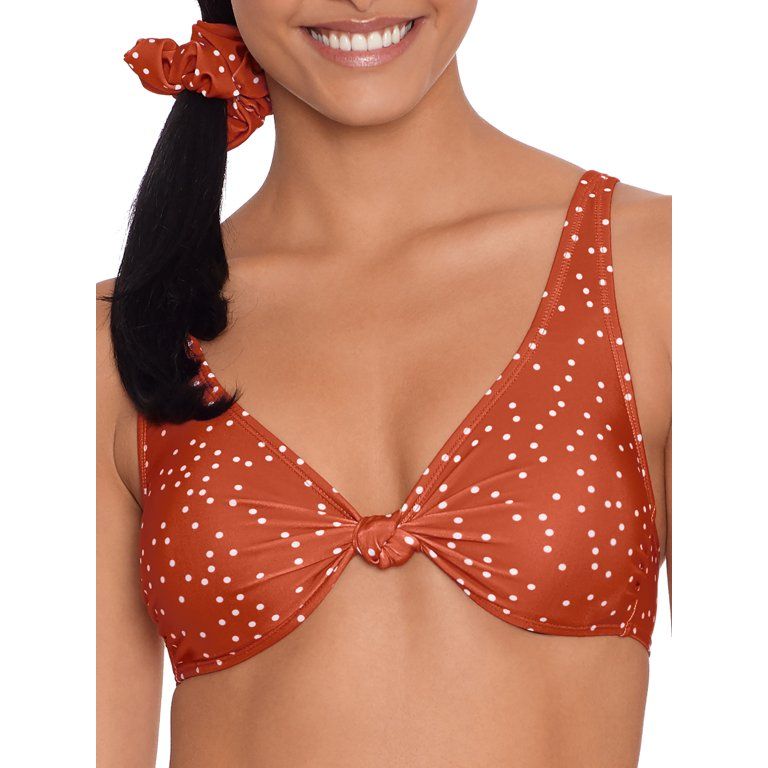 Hit Rewind Women's Blottie Dottie Knot Front Bra w/ Scrunchy | Walmart (US)