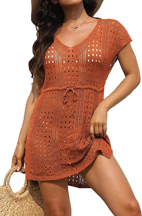 BEKOFO Womens Bathing Suit Cover Ups Sexy Crochet Tie Waist Bikini Swimwear Beach Swimsuit Coveru... | Amazon (US)