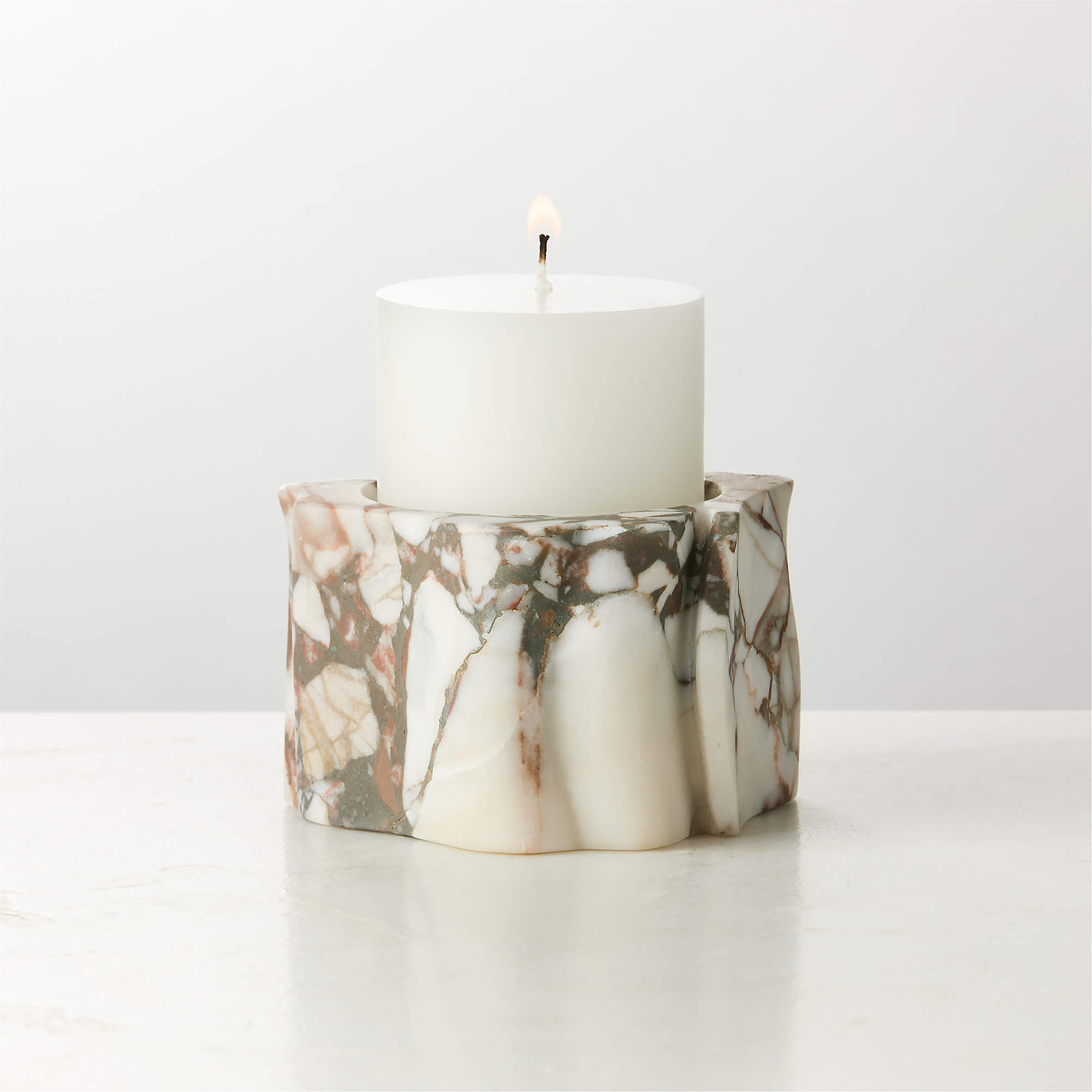 Otalora Cocoa Marble Pillar Candle Holder Small + Reviews | CB2 | CB2