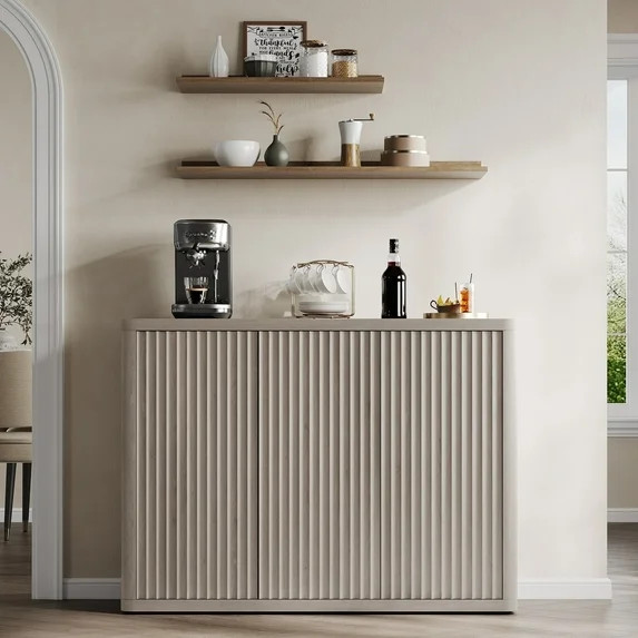 SICOTAS 46.7" Fluted Sideboard Cabinet with 3 Doors, Kitchen Buffet Storage Cabinet with Adjustab... | Walmart (US)