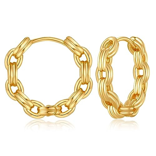 Small Gold Hoop Earrings for Women - Gold Huggie Earrings for Women Gold Chain Earrings for Women 14K Gold Huggie Hoop Earrings for Women Gold Chain Link Hoop Earrings Huggies Earrings Women Jewelry | Amazon (US)