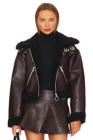 WeWoreWhat Cropped Sherpa Moto Jacket in Dark Patina & Black Sherpa from Revolve.com | Revolve Clothing (Global)
