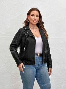 Women Plus Size Faux Leather Jacket Casual Short PU Moto Jacket, For Winter | SHEIN