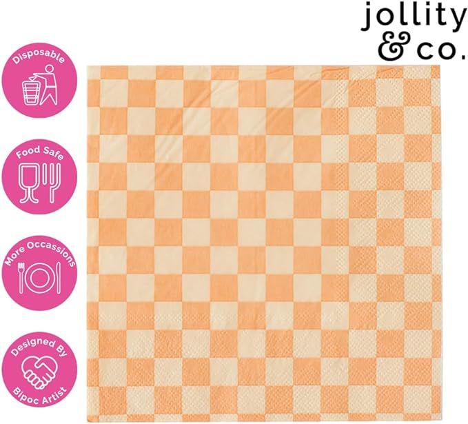 Jollity & Co Check It! Large Napkins - Party Napkins in Peaches N' Cream - Pack of 16 Dinner Napk... | Amazon (US)