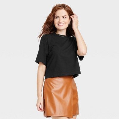 Women's Elbow Sleeve Boxy Cropped T-Shirt - A New Day™ | Target
