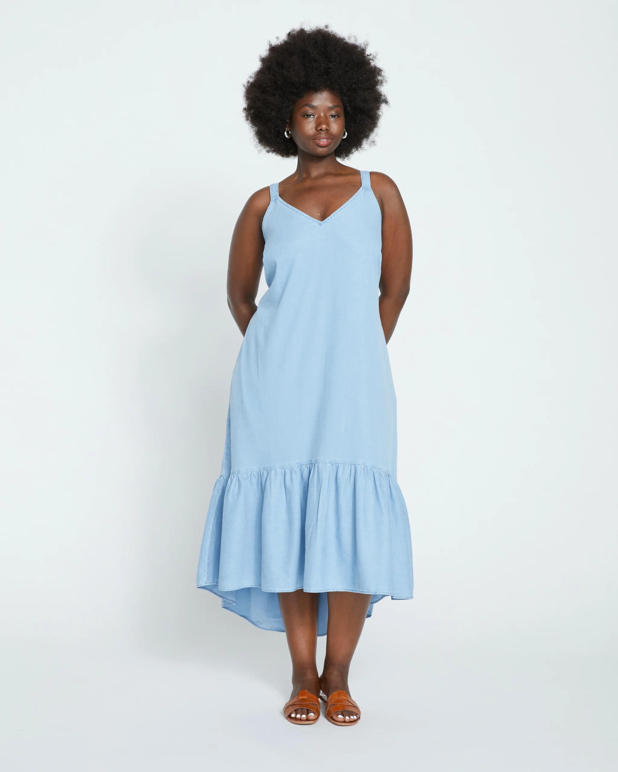 Perfect Chambray Flutter Hem Dress - Morning Blue | Universal Standard
