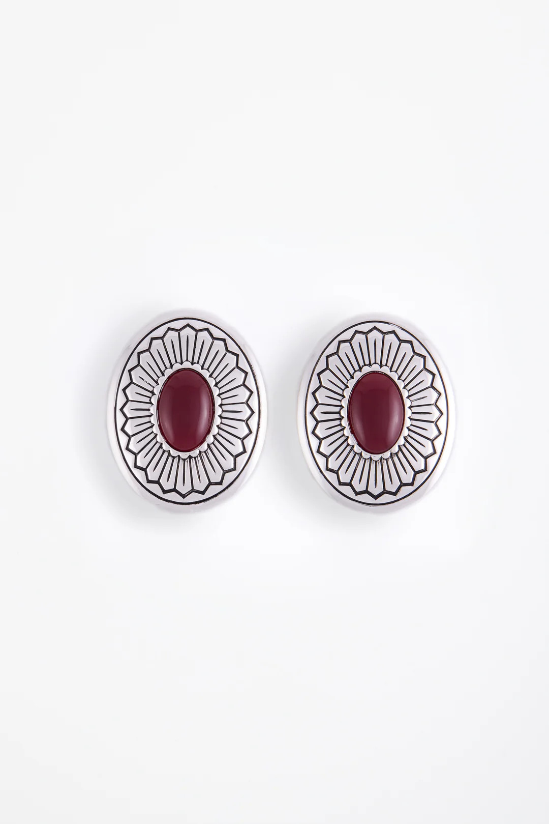 Western Oval Earring (Silver/Oxblood) | SAME