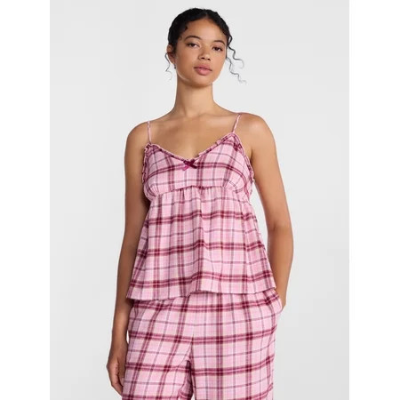 Joyspun Women's Flannel Cami w/ Self Ruffle Sleep Top, Sizes XS to 2X | Walmart (US)