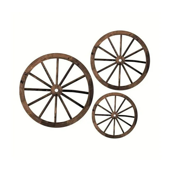 AUQ 3 Pcs Wheel Wall Decor,Handcrafted Wood Vintage Farmhouse Wheel Art,Easy Install Rustic Wagon... | Walmart (US)