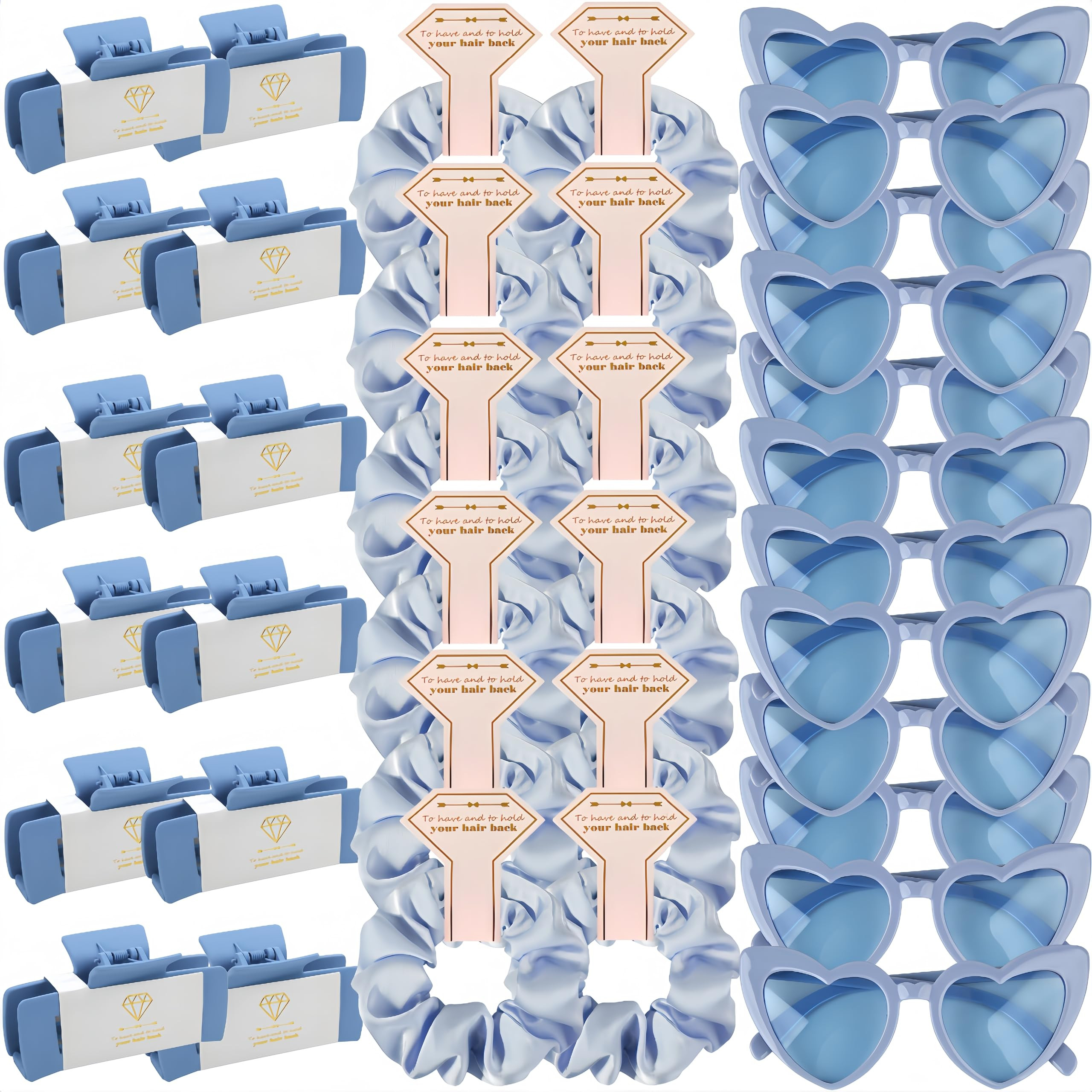 Bridesmaid Scrunchies Proposal Gifts 4.1inch square Hair Claws Bachelorette Hair Clip heart sunglasses Girls gift for Wedding Party Favors (36pcs Dusty Blue) | Amazon (US)