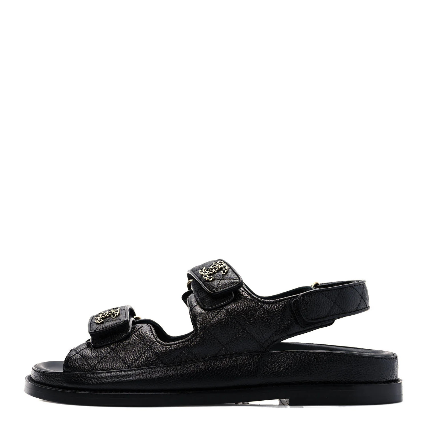 Grained Calfskin Velcro Dad Sandals 36.5 Black | FASHIONPHILE (US)