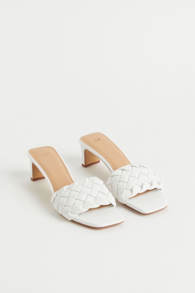 Mules in imitation leather with covered block heels, open, square toes and a wide, braided foot s... | H&M (UK, MY, IN, SG, PH, TW, HK)