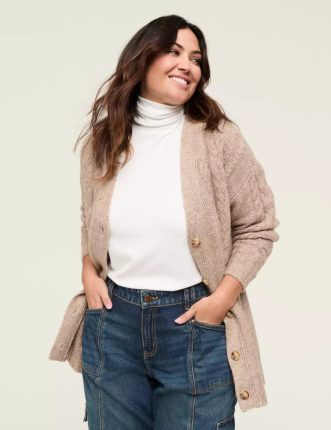 Button-Front Cable Knit Cardigan | Lane Bryant (US)