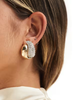 ASOS DESIGN stud earrings with mixed crystal and gold detail in gold tone | ASOS (Global)