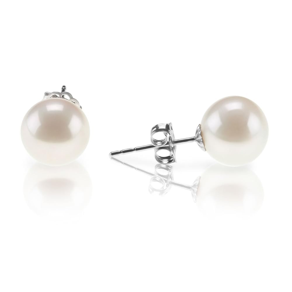 PAVOI 18K Gold Plated Sterling Silver Round Stud White Simulated Shell Pearl Earrings | Amazon (US)