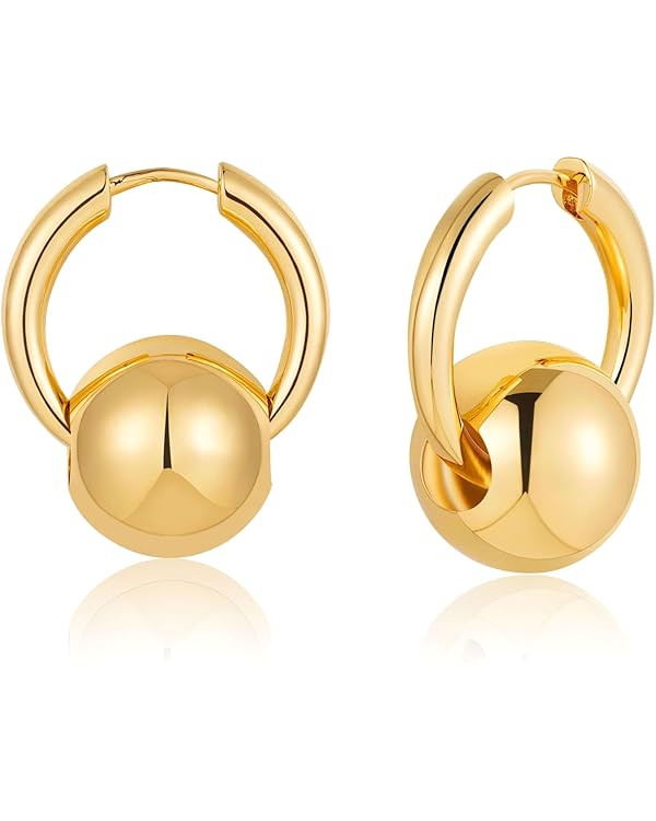 Ascona Gold/Silver Hoop Earrings, Gold Ball Drop Dangle Earrings for Women, Hypoallergenic Lightw... | Amazon (US)