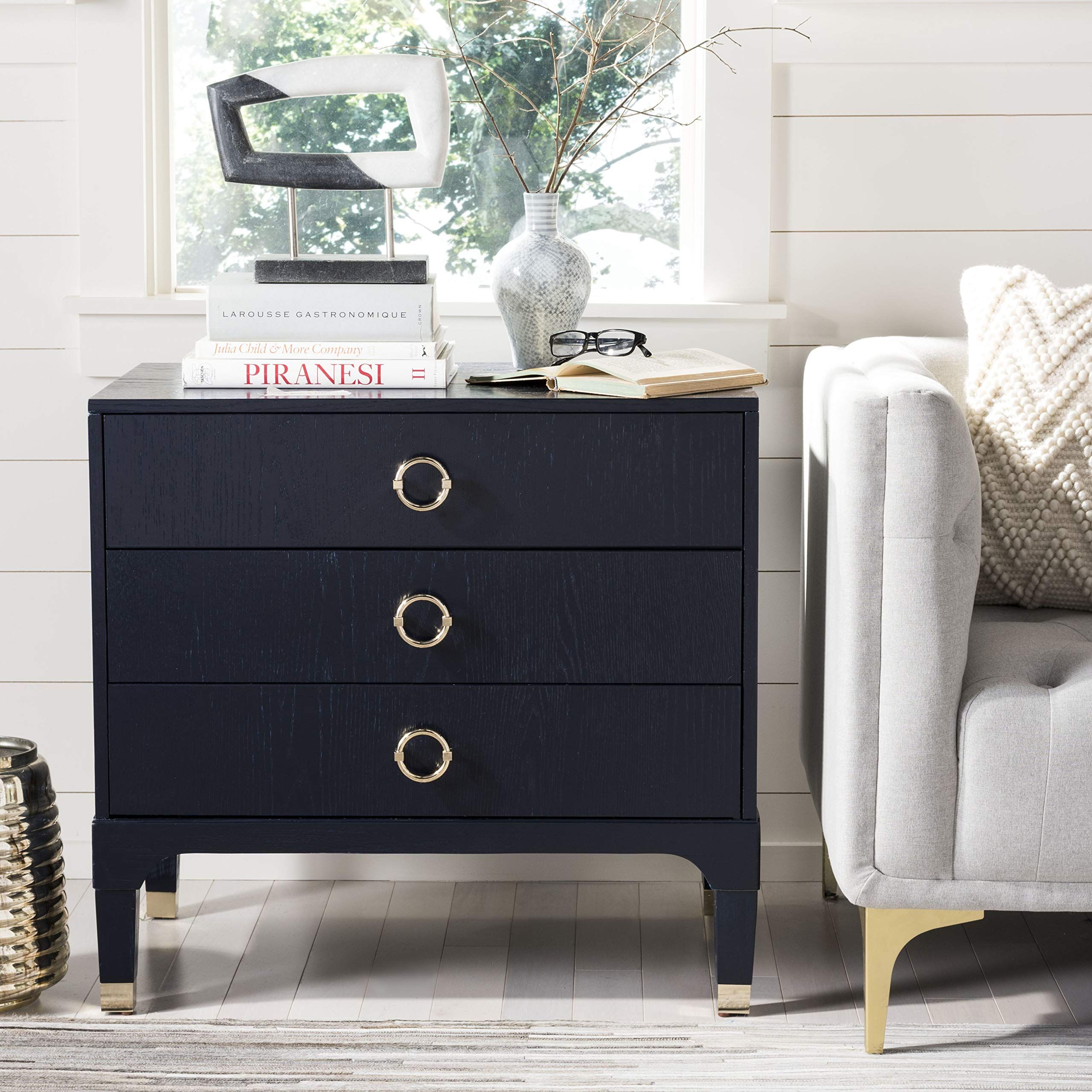 Safavieh Home Collection Lorna 3 Drawer Contemporary Night Stand Nightstand, Navy | Amazon (US)