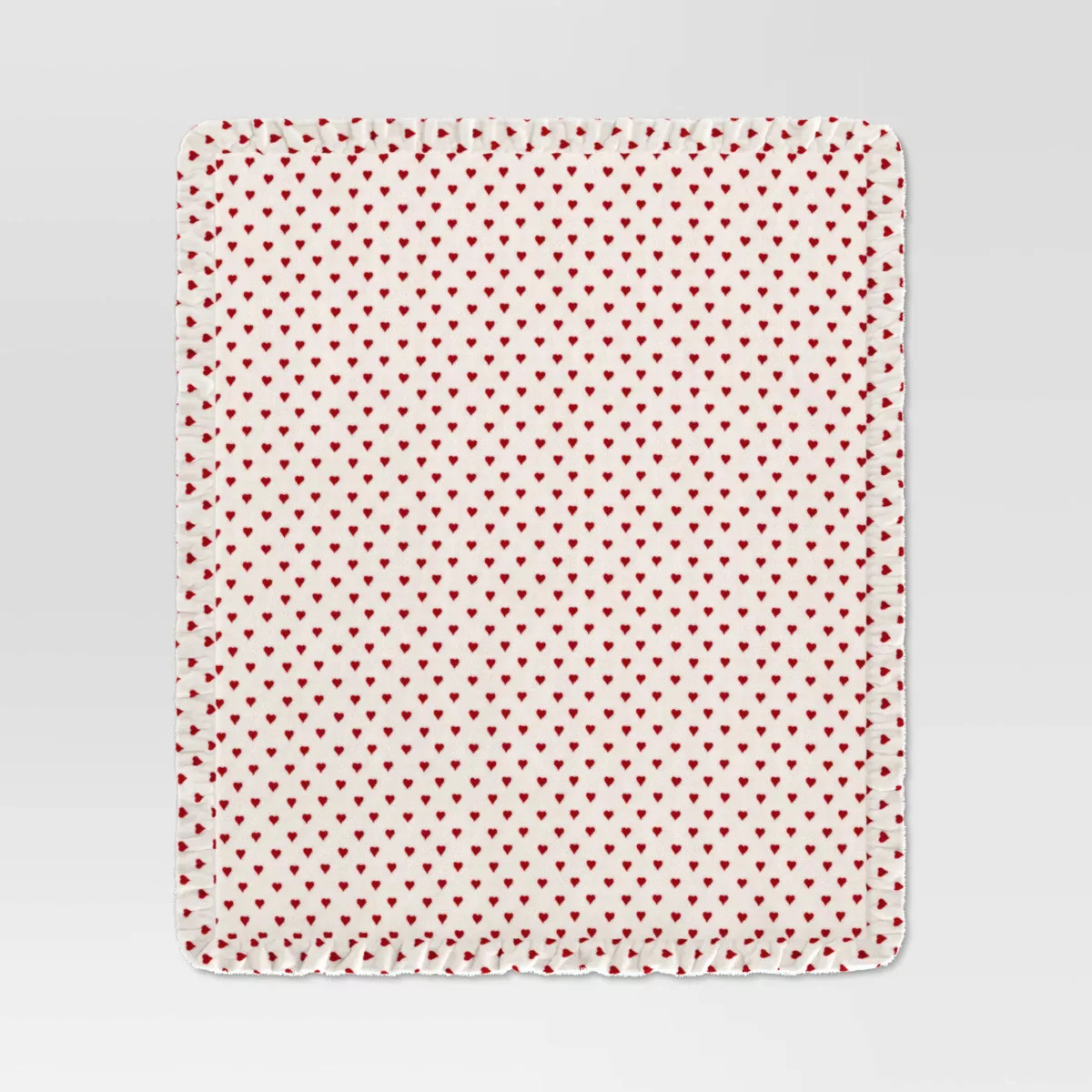Mini Hearts Printed Plush Throw with Faux Shearling Reverse and Ruffled Trim Ivory/Red - Threshol... | Target