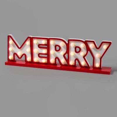 Lit Merry Marquee Decorative Sign Red/White - Wondershop&#8482; | Target