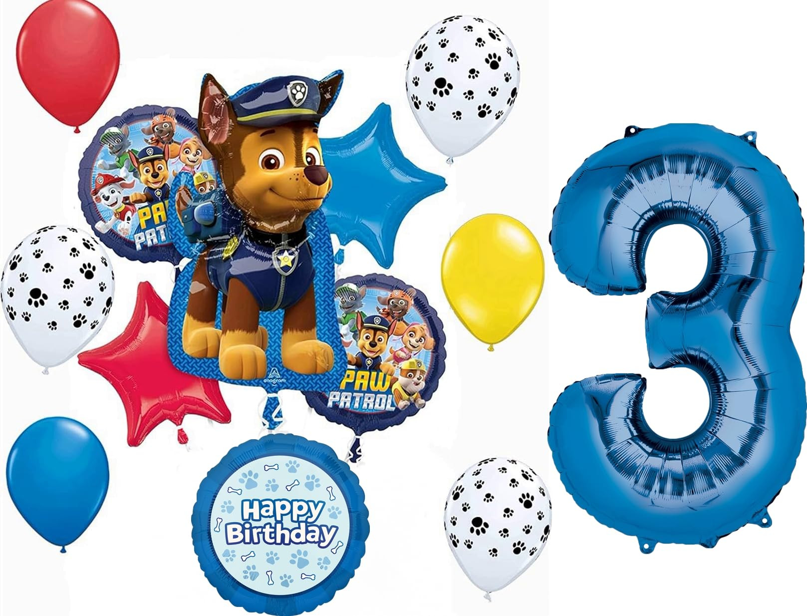 Anagram Paw Pups on Patrol 3rd Birthday Party Supplies Chase 13pc Balloon Bouquet Decorations | Amazon (US)