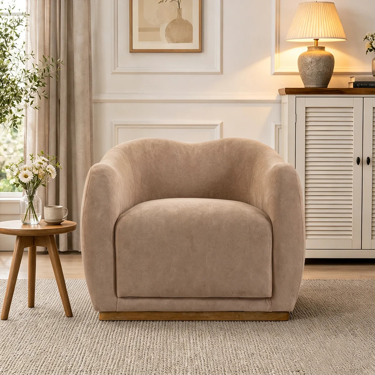 Modern Curved Upholstered Accent Chair, Fabric Barrel Swivel Chair For Living Room Bedroom | Wayfair North America