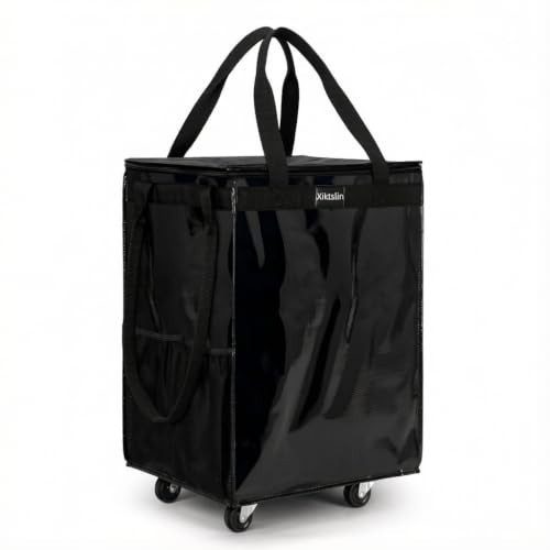 Xiktslin Black Reusable Grocery Bags on 4 Wheels, 70L Foldable Rolling Tote | Amazon (US)