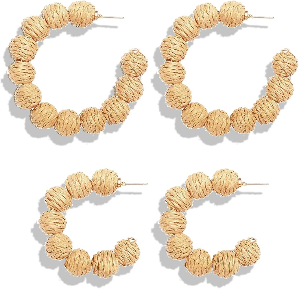 Rattan Earrings for Women Rattan Hoop Earrings Handmade Woven Straw Wicker Earrings Bohemian Stat... | Amazon (US)